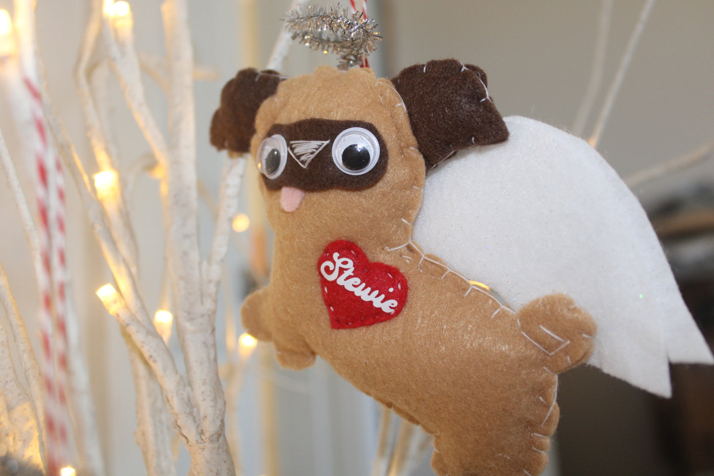 Pug Angels Personalized Heart Ornaments